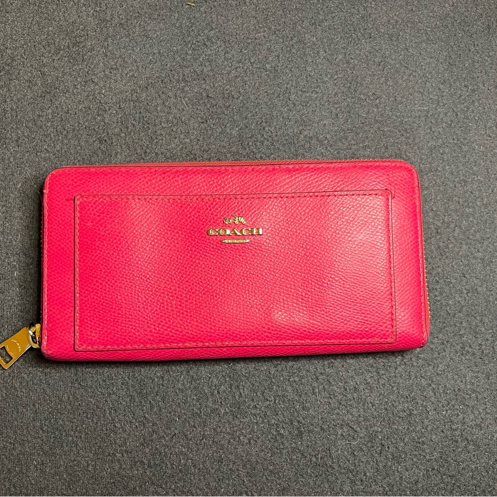 Coach Pink Zip Around Leather Wallet